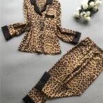 camasa si panatalon lung model leopard negru cu maro